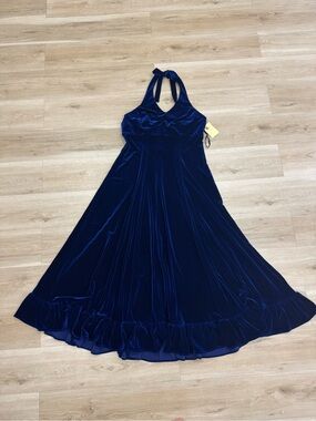 Classic Halter Velvet Maxi Dress in Deep Blue